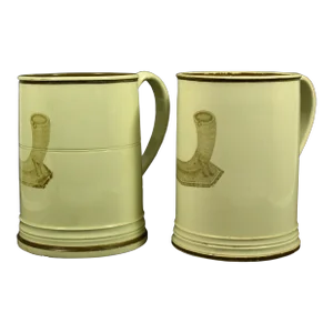C. 1800 Pair of Wedgwood Creamware Mugs Porter Tankards Pusey Horn Transfer