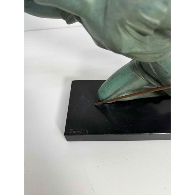 Metal Laurens, French Art Deco Sculpture of Diana the Huntress, 1930s, Bronze on Marble Base For Sale - Image 7 of 8