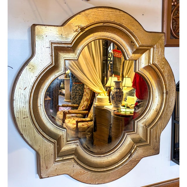 1980s 1980s Gold Painted Quadrifoil Shape Wall Mirror - Wood Frame and Bevelled Mirror Glass For Sale - Image 5 of 8
