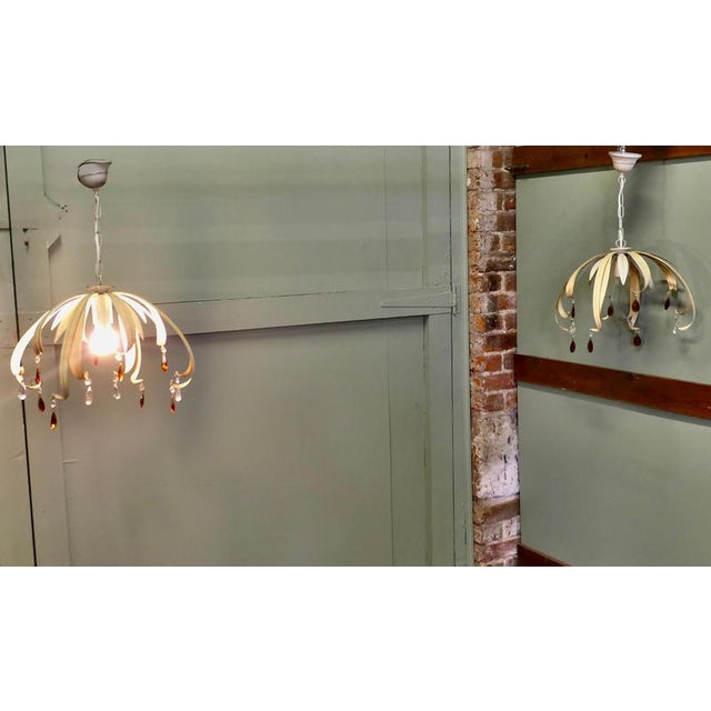 A Pair of Matching French Toleware Pendant Lights These are very pretty ceiling lights, they are decorated with long...