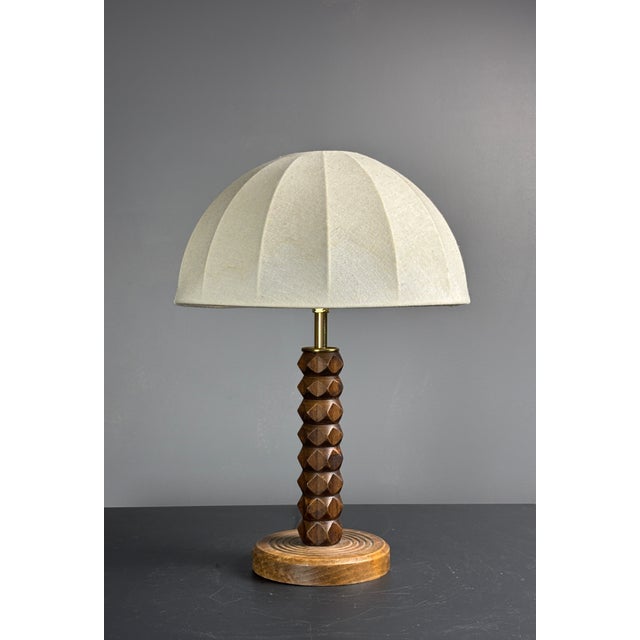 Charles Dudouyt Mid-Century Modern French Brutalist Turned Wood Mushroom Table Lamp in the style of Charles Dudouyt, 1950s For Sale - Image 4 of 17