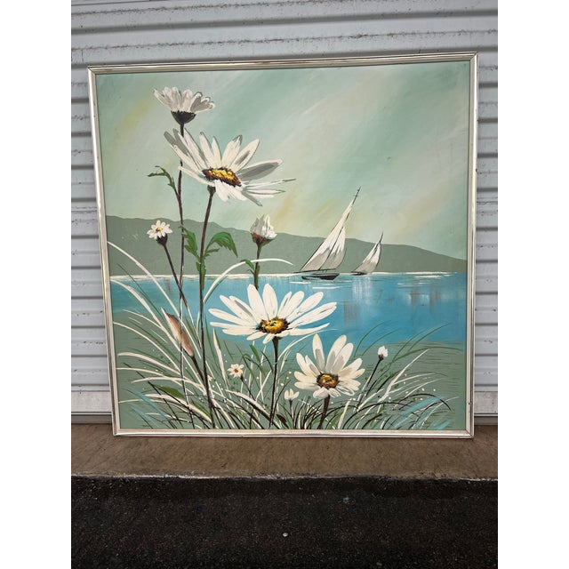 Mid-Century Modern Floral and Nautical Painting For Sale - Image 4 of 6