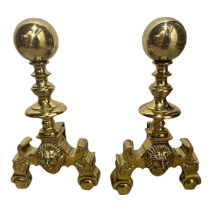 Vintage Dutch Style Ornate Solid Brass Fireplace Andirons