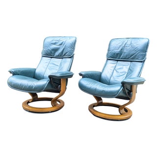 Stressless Leather Armchairs by Ekornes, Norway, 1980, Set of 2 For Sale