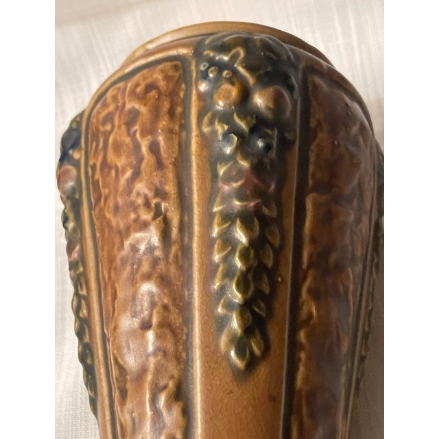 Antique Roseville Pottery 1924 Florentine Vase in a Rich Coppery Textured Brown For Sale - Image 6 of 7