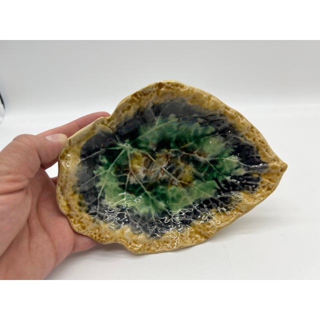 Brown Antique English Majolica Leaf Shaped Dish Brown and Green Color, Circa 1880 For Sale - Image 8 of 8