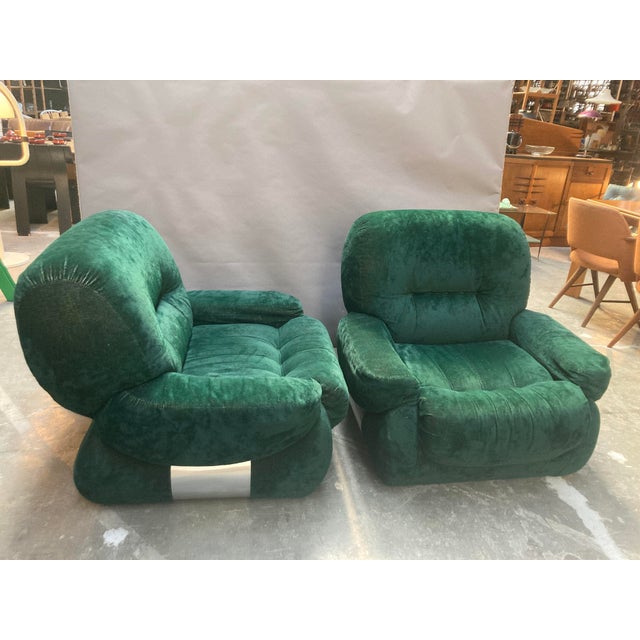 Italian Green Velvet Lounge Chairs,1970s, Set of 2 For Sale - Image 15 of 15