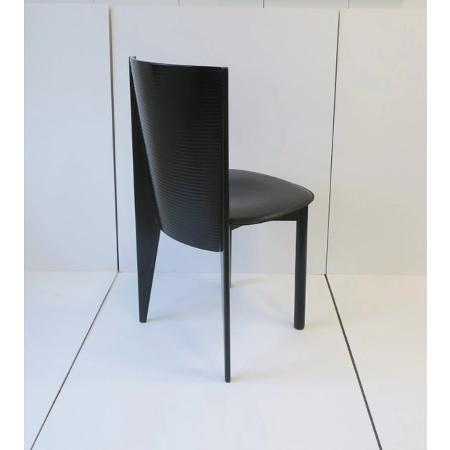 Black Italian Designer Postmodern Black Lacquer Wood and Leather Side Chair For Sale - Image 8 of 13