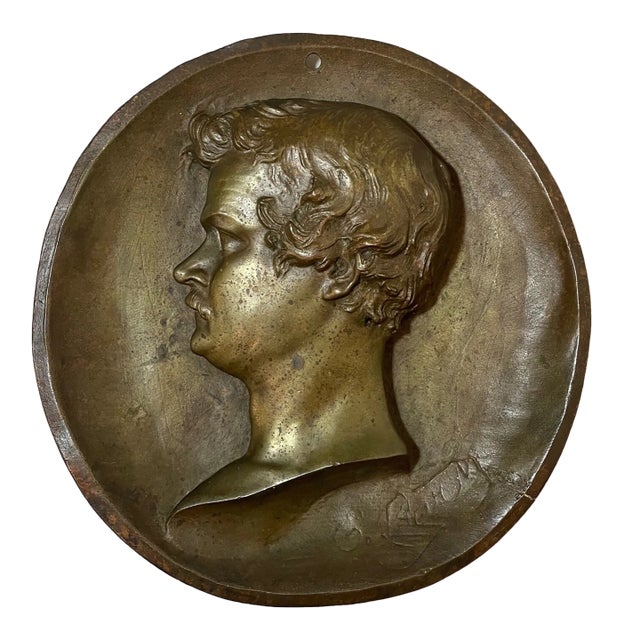 High Quality Antique Signed Thick Bronze Relief Portrait Wall Plaque Medallion For Sale