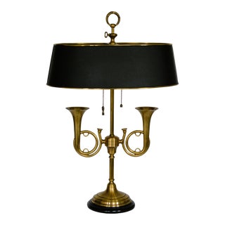 Wildwood Antique Brass Bouillotte French Bugle Horn Lamp For Sale