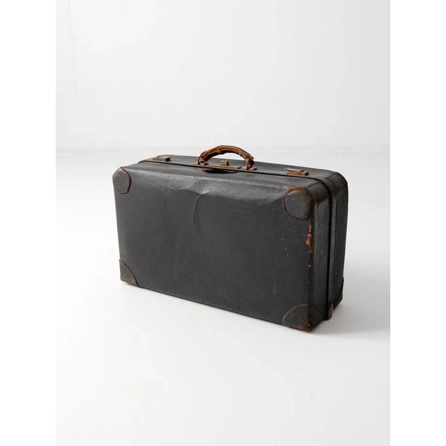 Farmhouse Vintage Black Leather Suitcase For Sale - Image 3 of 11