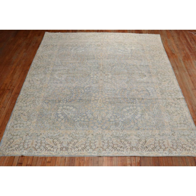 Fancy Light Blue Antique Persian Kerman Room Size Rug For Sale - Image 14 of 18