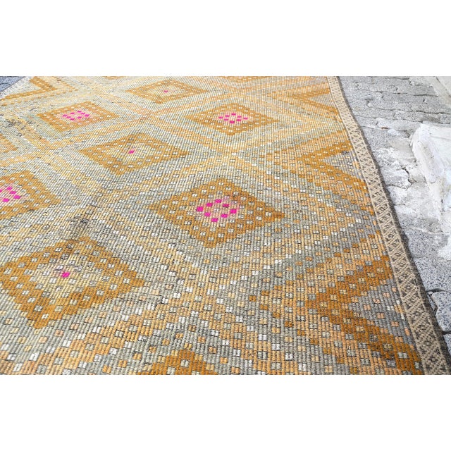 1960s Pastel Handwoven Geometric Tan Colour Kilim For Sale - Image 10 of 11