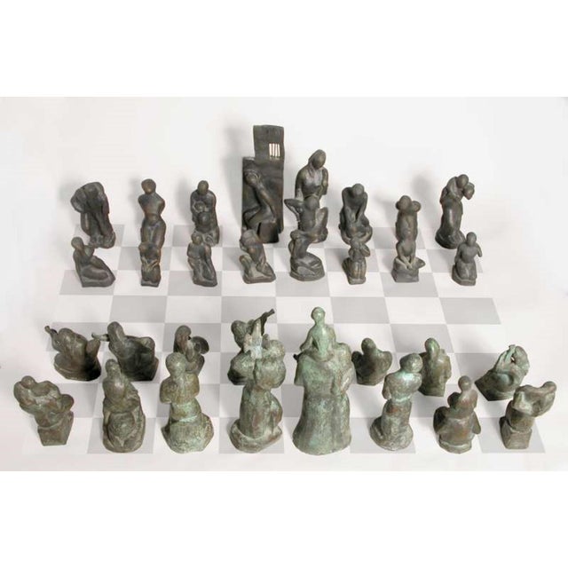 Metal Alfred Van Loen, Liberty vs Slavery Van Loen Bronze Abstract Chess Set Modernist Museum Sculpture, c.1960's For Sale - Image 7 of 7