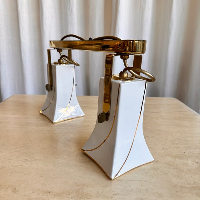 1960s Art Deco White Porcelain and Brass Ceiling Lamp, 1960s For Sale - Image 5 of 14