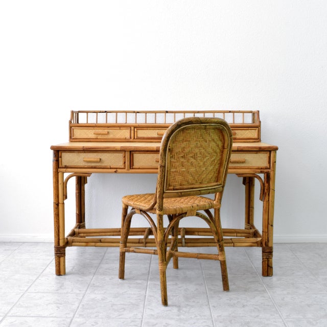 1970s Bamboo Rattan Boho Executive Desk and Chair Chairish