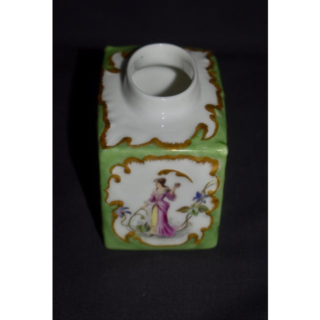 Antique T&v Limoges France Porcelain Tea Caddy Apple Green Rococo Gilt Box For Sale - Image 12 of 14