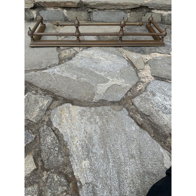 Fabulous Vintage French Mid-Century Brass Fireplace Fender. Neoclassic style. Art Deco feel. Spheres topped with finials...