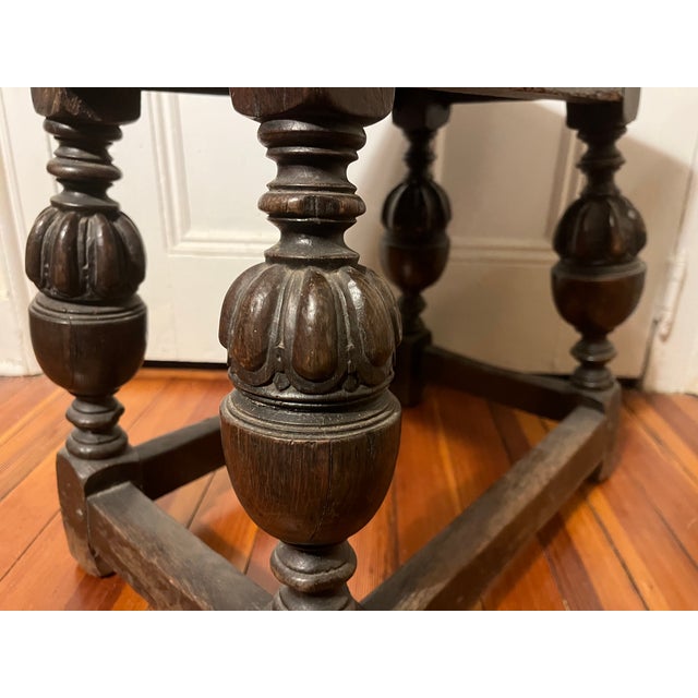 Antique Elizabethan Jacobean Walnut Joint Stool or Side Table With Carved Vase Legs For Sale In New York - Image 6 of 12