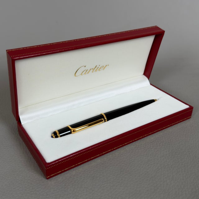 Vintage Diabolo Pen Black Lacquer Gold with Box Ref by Must De Cartier, 1990 For Sale - Image 6 of 11
