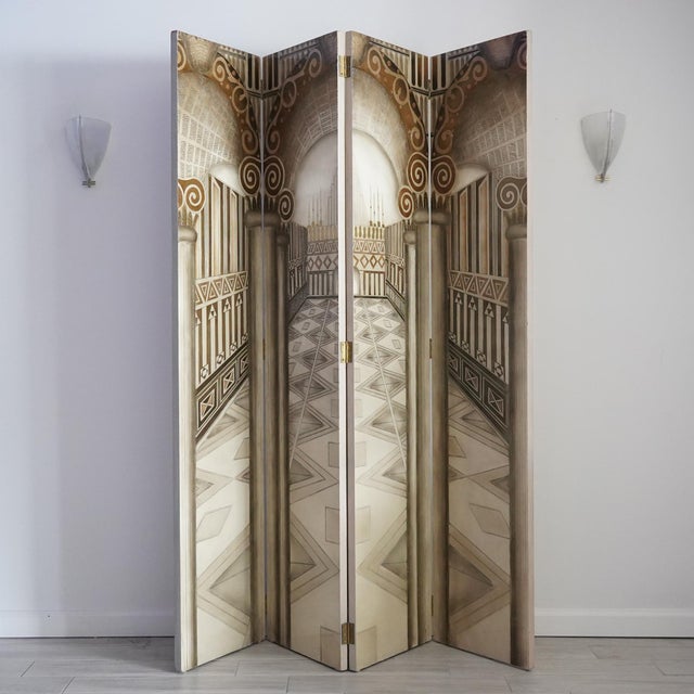 Atelier Fornasetti Vintage Neoclassical Trompe-l'Oeil Four Panel Screen Room Divider For Sale - Image 4 of 18