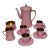 1940s Carlton Ware Pink Demitasse Set With Gold Gilt Trim- 11 Pieces For Sale