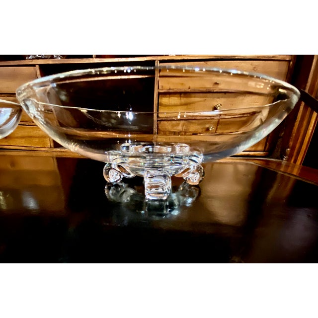 This is a great pair of Steuben Glass mid-century blown glass footed bowls. Both bowls are in overall very good original...