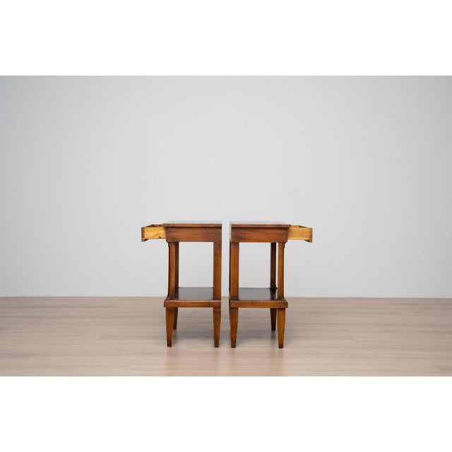 1970s Empire Style Side Tables with Brass Details and Inlaid Tops, 1970s, Set of 2 For Sale - Image 5 of 15