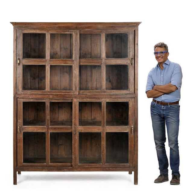 Large Solid Wood Display Case with Sliding Doors For Sale - Image 3 of 10