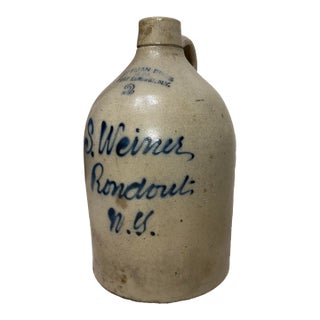 Antique 1800s Antique Ottman Bros. Ny Stoneware Salt Glazed Cobalt Pottery 2 Jug For Sale