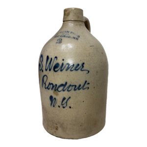 Antique 1800s Antique Ottman Bros. Ny Stoneware Salt Glazed Cobalt Pottery 2 Jug