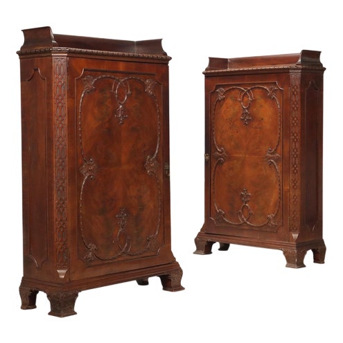 Antique Cabinets in Mahogany with Carved Feet, 1900s For Sale