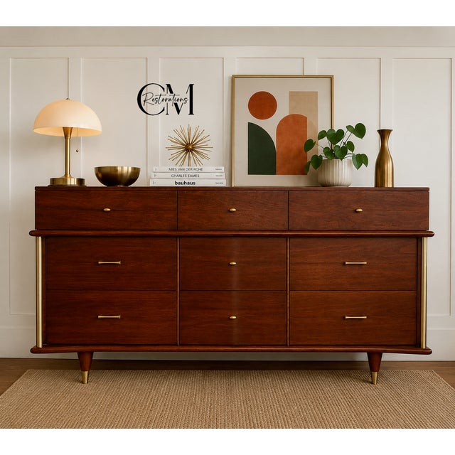 Measurements: 62” W x 31 1/2”T x 19”D ✨ Stunning Restored Mid Century Modern Mengel Dresser ✨ Bring timeless mid-century...
