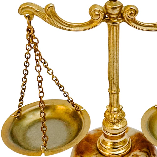 Early 20th Century Early 20th Century Miniature French Decorative Scale With Polished Brass Frame & Tiger-Eye Onyx Base For Sale - Image 5 of 12