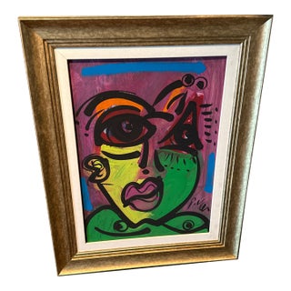 1970s Peter Keil Original Abstract Colorful Portrait Painting For Sale