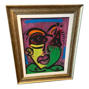 1970s Peter Keil Original Abstract Colorful Portrait Painting