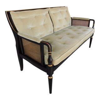 Mid-Century Baker Furniture Regency Style Black Lacquered Frame Settee For Sale