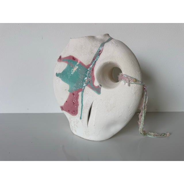 1980s Vintage Southwestern Native American Style Ceramic Vase With Abstract Glaze & Fiber Detail For Sale - Image 4 of 12