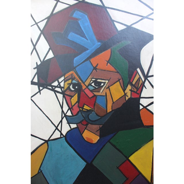 Pablo Picasso "Man in Hat" Contemporary Cubist Style Figurative Acrylic Painting Framed For Sale - Image 4 of 6