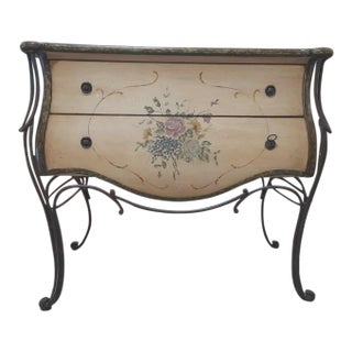 Hand-Painted Bombe Chest With Wrought Iron Legs – Elegant Curved Design For Sale