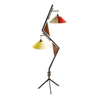 Mid-Century Modern Italian Floor Lamp with Red and Yellow Shades, 1950s For Sale