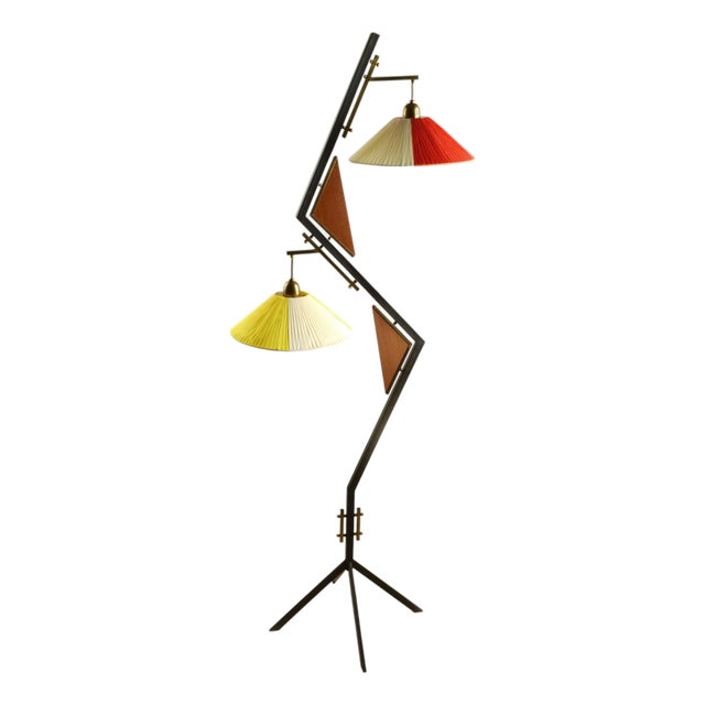 Mid-Century Modern Italian Floor Lamp with Red and Yellow Shades, 1950s For Sale