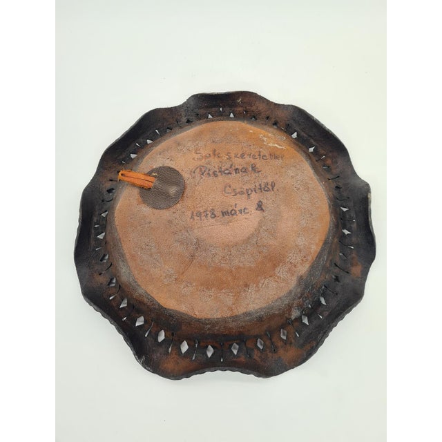 1970s Hand-Pressed Decorative Leather Plate, 1978 For Sale - Image 5 of 10