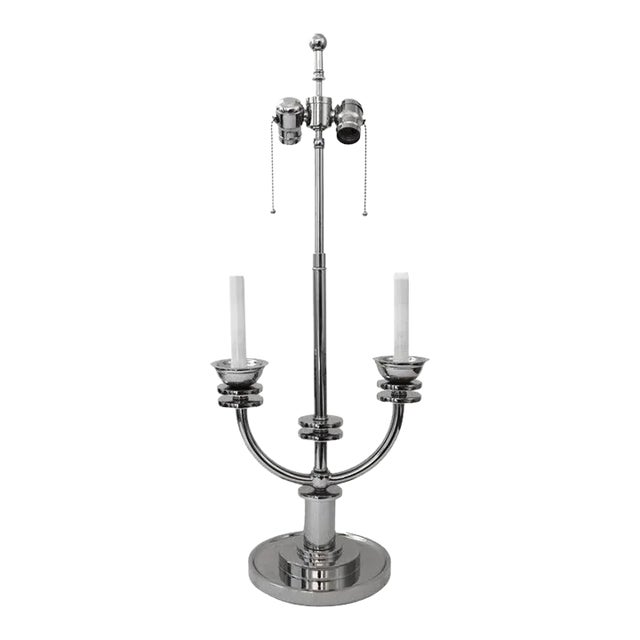 Karl Springer Attrib Table Lamp Nickel Plated Art Deco Revival For Sale