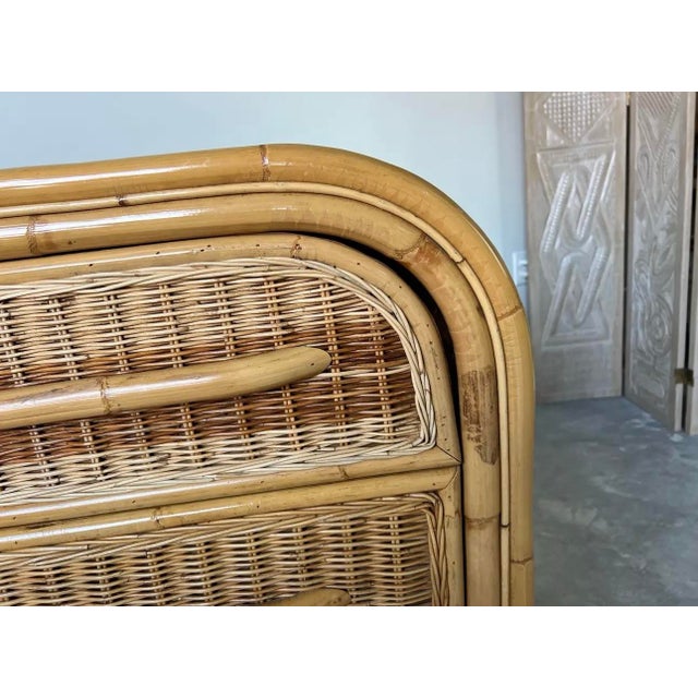 Vintage Coastal Organic Bamboo and Rattan Six - Drawers Waterfall Top Dresser/ Sold For Sale - Image 9 of 12