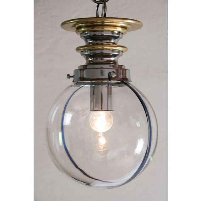 Italian Blue Wire Murano Glass Ball Pendant Lamp, 1970s For Sale - Image 4 of 13