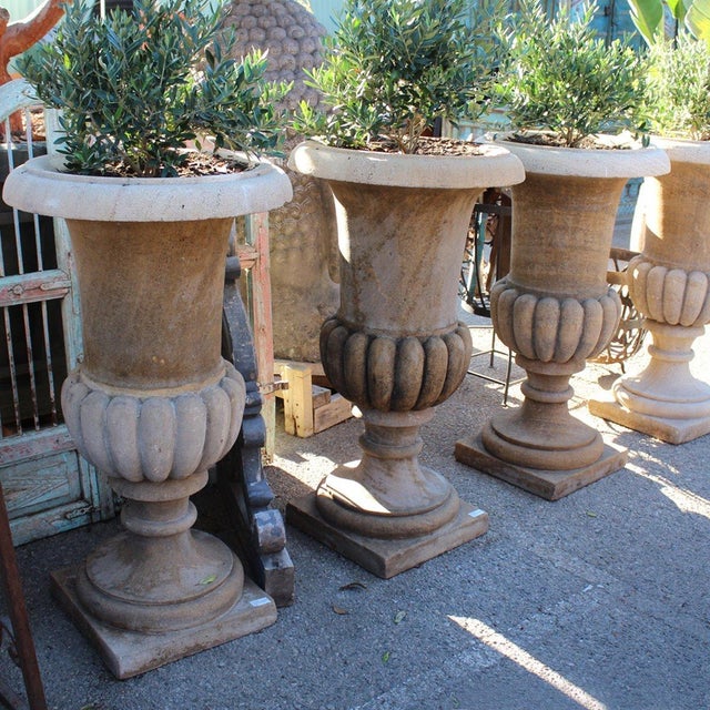 1920s 1920's India Antique Outdoor Sandstone Urn Planter For Sale - Image 5 of 6