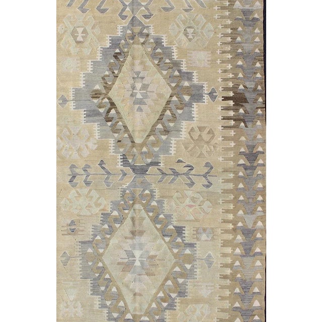 Keivan Woven Arts-Tribal vintage Kilim with geometric design in warm tone background and border, taupe, gray and tan rug ,...
