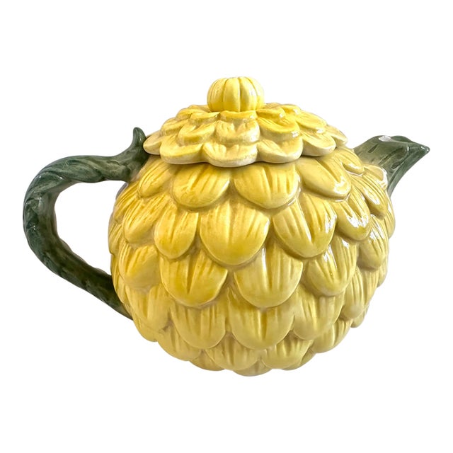 Fitz & Floyd Oci Yellow Zinnia Flower Teapot For Sale