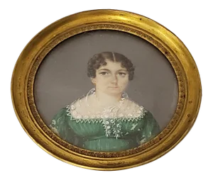 Mid 19th Century Portrait Miniature of a Young Woman Wearing a Green Dress